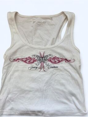 Juicy Couture Cream Tank with Pink Butterfly Graphic